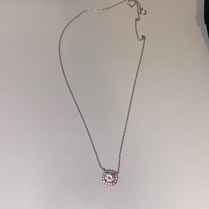 Pink halo diamond necklace